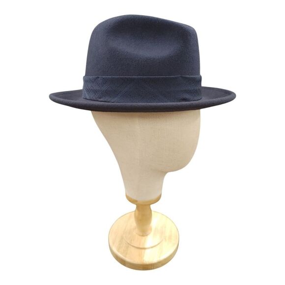 MEN'S MONTIQUE NAVY WOOL FELT HAT WITH MATCHING GROSGRAIN RIBBON FEDORA. H2480. - Picture 3 of 7